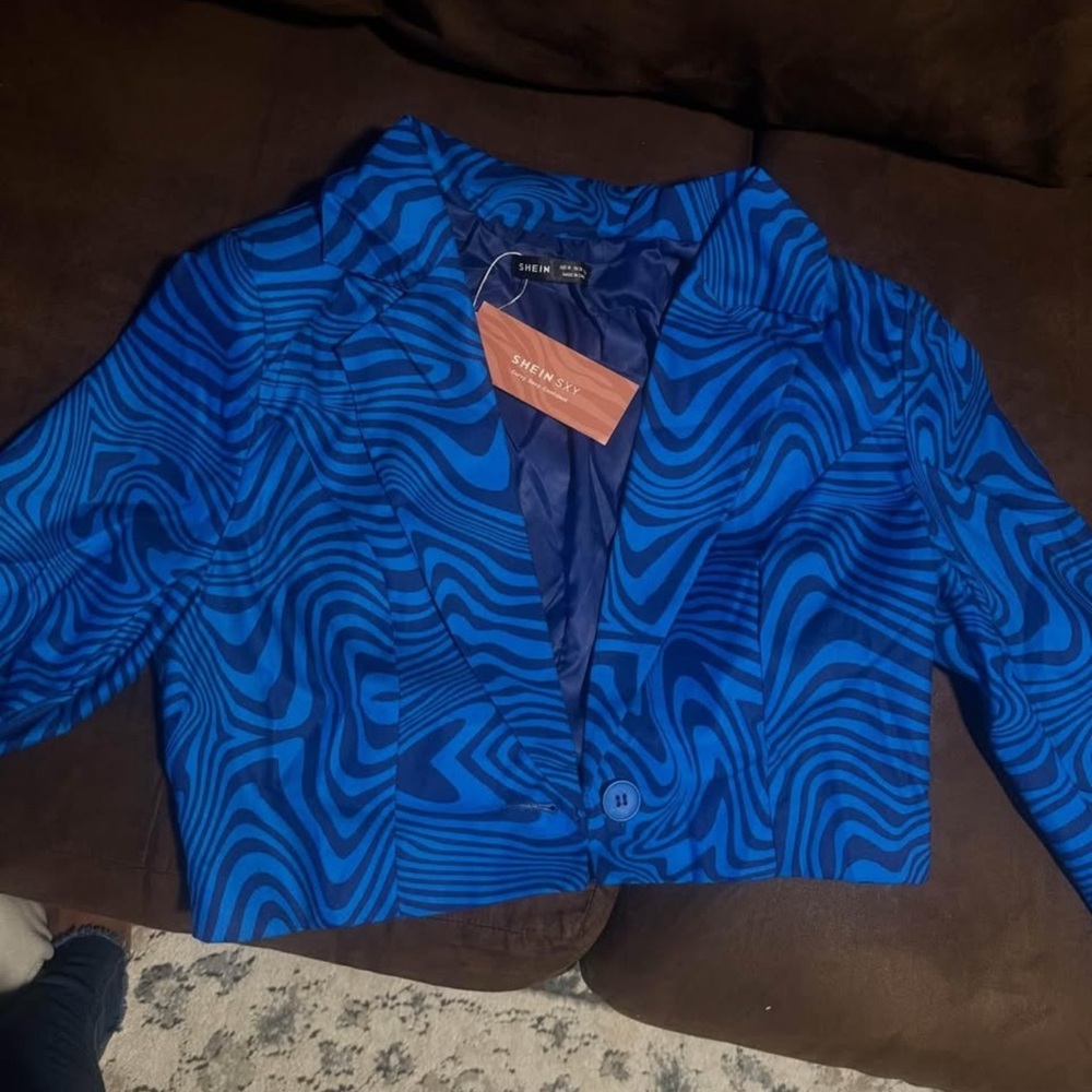 SHEIN Vibrant Blue Patterned Jacket